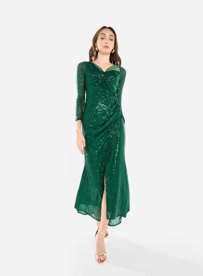House of Moda Women Sequin Wrap Slit Maxi Dress - Image 1